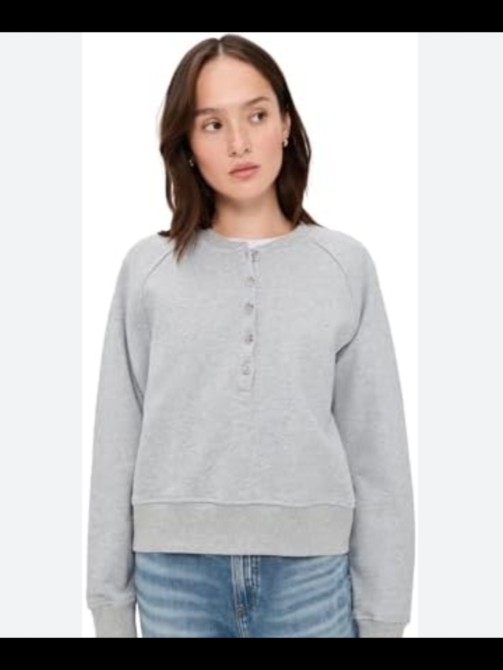 Scoop Heather Gray Raglan Long-Sleeve Henley Sweatshirt Cropped  NWT